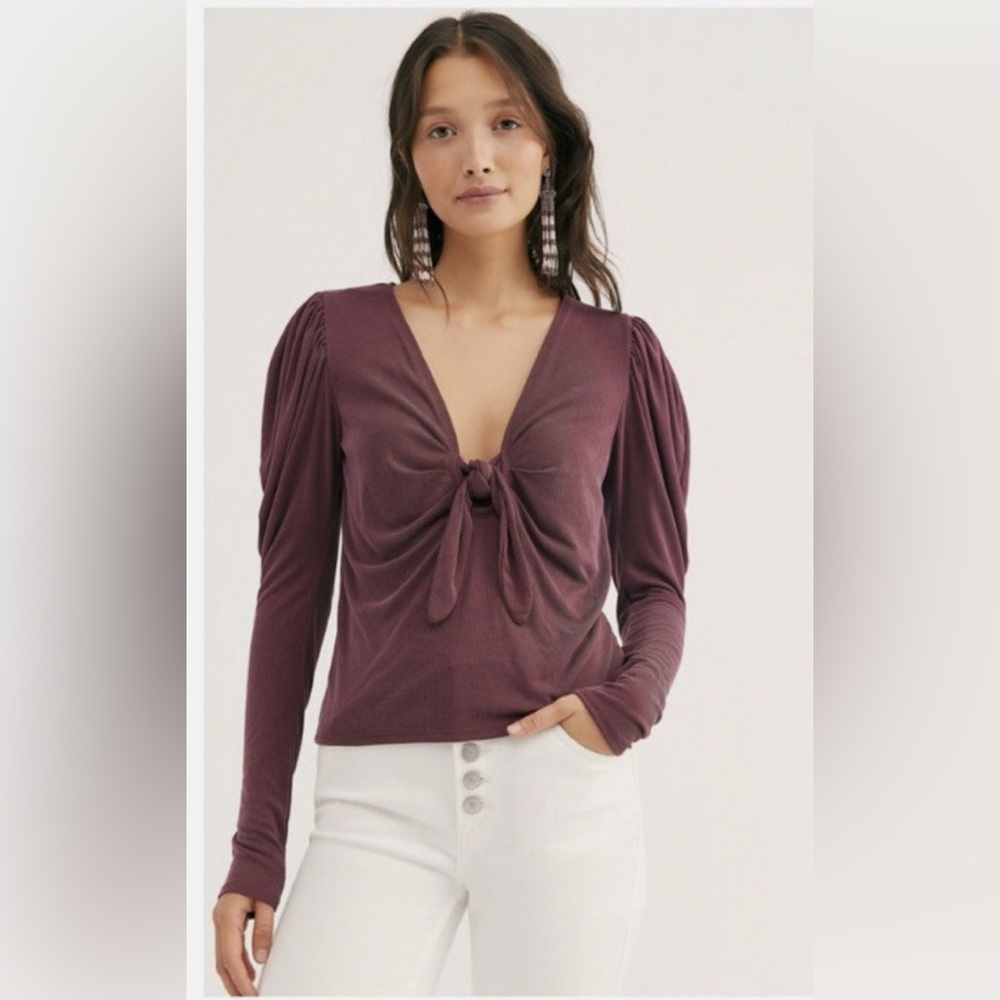 Free People Tie The Knot Ribbed Puffed long Sleeve